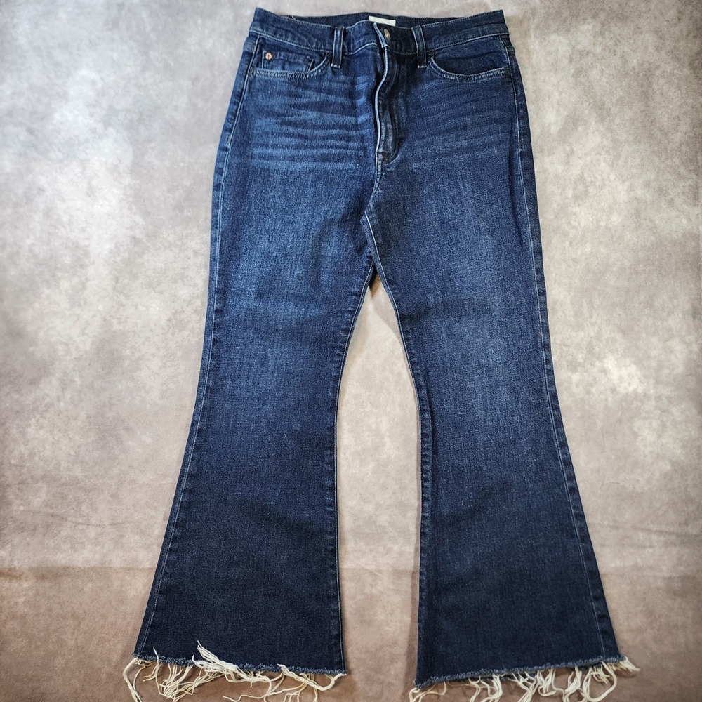 Hudson Heidi High Rise Flare Jeans Size 30 Dark Wash Raw Hem Stretch Denim Blue
